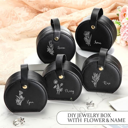 Weysat 12 Pack Travel Jewelry Case Mini Leather Bridesmaid Jewelry Gift Box Bulk Small Earring Storage Organizer (Black)