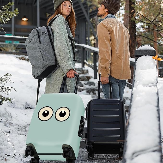 ANNA QUEEN Funny Cartoon Eyes Luggage Cover, Teal Suitcase Protector with Cute Big Eyes Design, Travel Suitcase Cover for 24-26 Inch Luggage, Stretchable & Washable Spandex Travel Accessories
