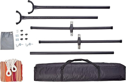 Amazon Basics 2 Person Heavy Duty Double Hammock with 9-Foot Space Saving Steel Stand and Carrying Case Outdoor, 450 lb Capacity, Sunset Orange, Stripe, 110 x 47 x 43 Inches