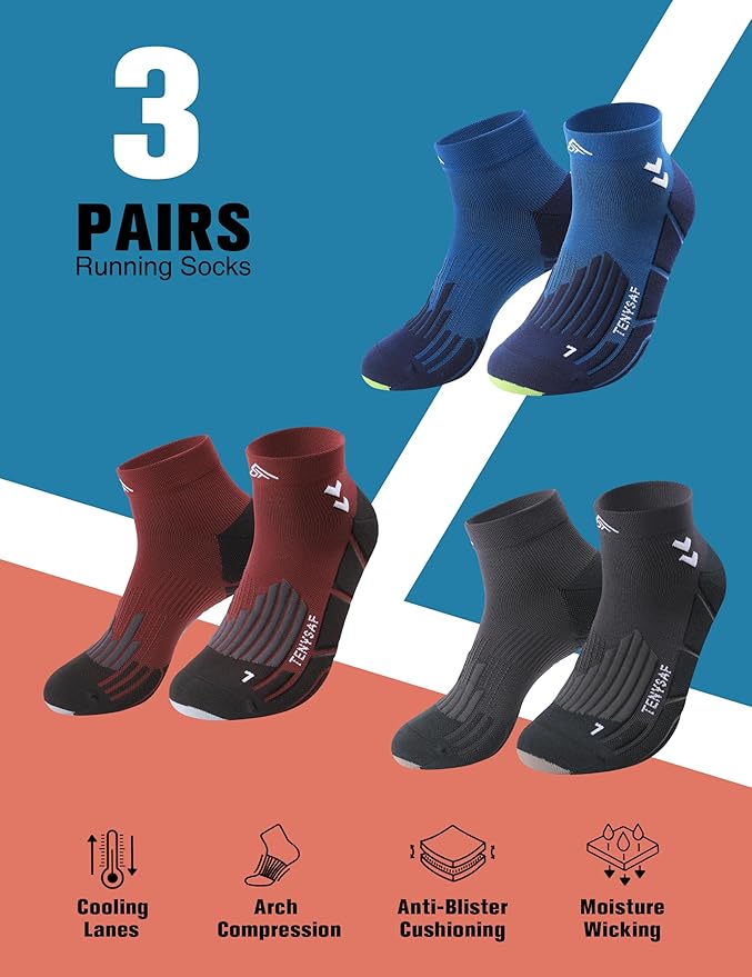 Compression Sport Running Socks: Athletic Socks for Men Women with Cushion,3 Pairs Work Hiking Basketball Ankle Socks