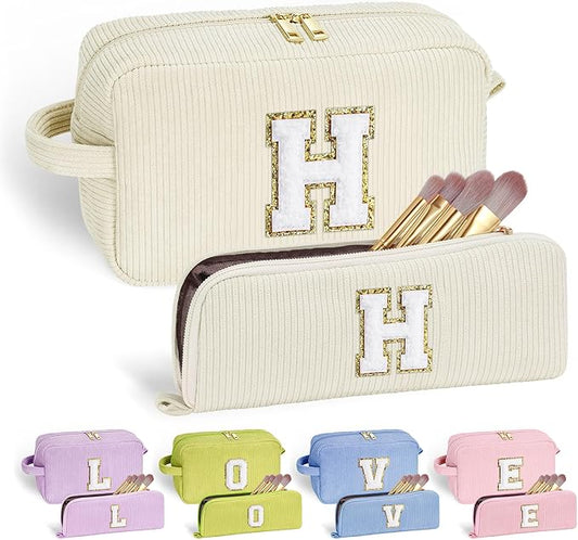 YOOLIFE Initial Travel Makeup Bag Cosmetic Bag - Teen Girl Gifts Trendy Stuff Friend Birthday Gifts for Women Teen Girl Kids