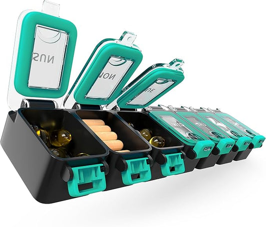 Weekly Pill Organizer 1 time a Day – Pill Box 7 Day with Enhanced Waterproof Seal, Large compartments Hold Big Vitamins & Supplements, Upgraded Locking lids, for Home & Travel use, Durable Hard case