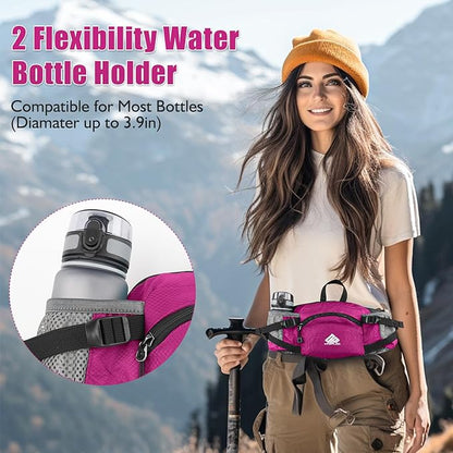 Fanny Pack Waist Bag with Water Bottle Holder for Men Women Running Hiking Travel Dog Walking Workout Cycling Outdoor (Pink)