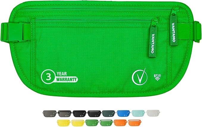 Vantamo Money Belt with RFID For Men & Women, Hidden Passport Holder for Travel, 2 Compartment Travel Fanny Pack for Women Anti Theft