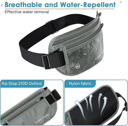 travel inspira Travel Money Belt with Slim Anti-Theft RFID Blocking Passport Holder for Travel Concealed under Clothes for Ultimate Protection of Credit Cards, Cash, Passport & Documents, Grey