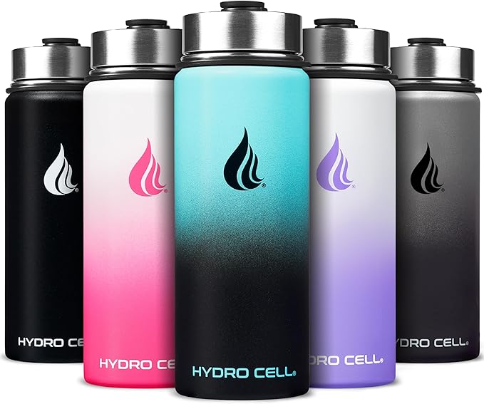 HYDRO CELL Stainless Steel Insulated Water Bottle with Straw - For Cold & Hot Drinks - Metal Vacuum Flask with Screw Cap and Modern Leakproof Sport Thermos for Adults (Teal/Black 18oz)