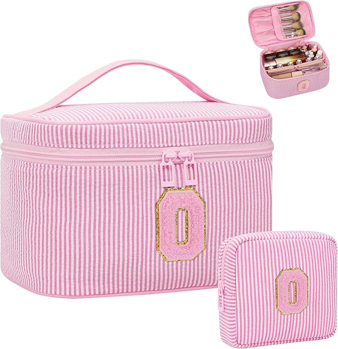 MONSTINA Initial Period Bag Sanitary Napkin Storage Bag Tampon Pouch Portable Feminine Care First Period Kit for Teen Girls Women Gift for Her Cute Toiletry Bag,2PCS,Pink O