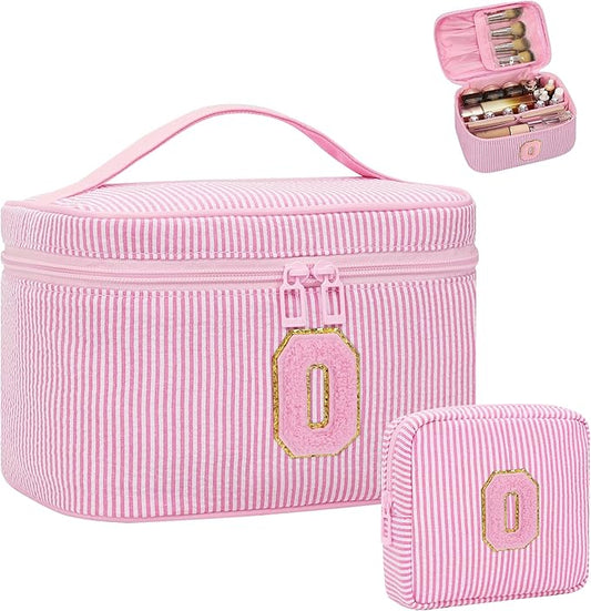MONSTINA Initial Period Bag Sanitary Napkin Storage Bag Tampon Pouch Portable Feminine Care First Period Kit for Teen Girls Women Gift for Her Cute Toiletry Bag,2PCS,Pink O