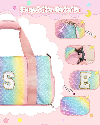 Daughter Birthday Gifts-Girl Gym Bag with Shoe Compartment, Kid Personalized Weekender Overnight Bags, Initial Travel Tote with Makeup Pouch, Graduation Gift for Girls (Letter Y)