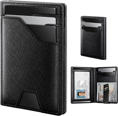 typecase Leather Wallet for Men Card Holder: Premium Genuine Leather, RFID Blocking, Slim, Minimalist, Front Pocket - 15 Cards Capacity | ID Window | Money Clip (Black)