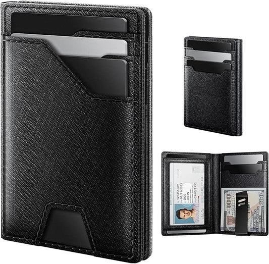 typecase Leather Wallet for Men Card Holder: Premium Genuine Leather, RFID Blocking, Slim, Minimalist, Front Pocket - 15 Cards Capacity | ID Window | Money Clip (Black)