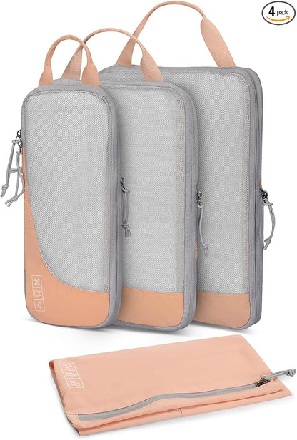 Hynes Eagle 6 Set/ 4 Set/ 2 Set Compression Packing Cubes Travel Essentials Lightweight Nylon Luggage Suitcase Organizer Bag Light Pink 4PCS