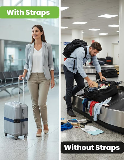 TSA Approved Luggage Straps – Set of 2 Anti-Burst Adjustable Polyester Suitcase Belts with 3-Dial Combination Lock – Prevents Accidental Opening, Secure Travel (Gray)