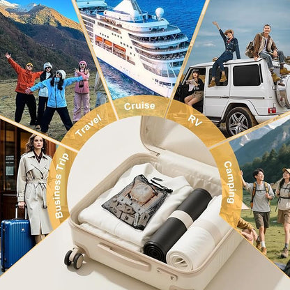 6 Pack Foldable Travel Hangers with Clips & Adjustable Clothesline, Portable Collapsible Hangers with Storage Bag for Suitcase, Hotel, RV, Cruise Essentials Set (Beige)