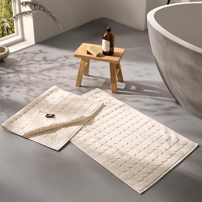 BAGNO MILANO Turkish Bath Towels, Soft Plush Jacquard Luxury Bath Towels, Quick Dry Towel Set (Cream, 2 Pcs Bathmat Set)