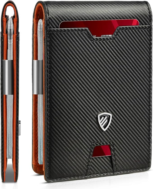 RUNBOX Mens Slim Wallet with Money Clip RFID Blocking Bifold Credit Card Holder for Men with Gift Box