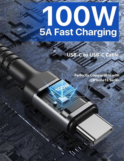 Extra Long USB C to USB C Cable 15FT, 100W USB C Cable Fast Charging, Upgraded Extra Durable Braided USB C Cord for iPhone 17 16 15 Pro Max, MacBook Pro, Samsung Galaxy S10 S9 Plus, LG and More-1Pack