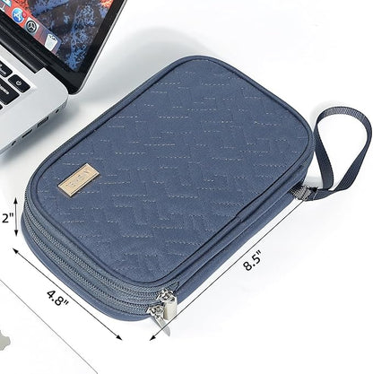 NISHEL Travel Cord Organizer Case, Double Layers Tech Electronic Bag, Essentials for Charger, Cable, Phone, Flash drive, Medium, Aegean-Blue