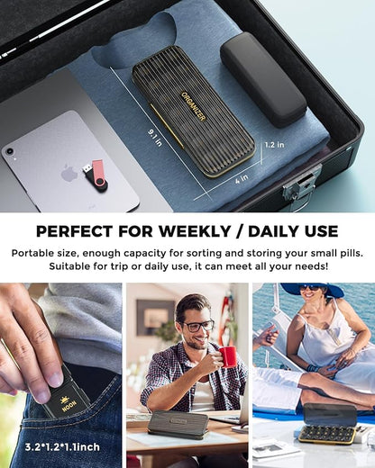 Pill Organizer 3 Times A Day - Acedada Weekly Pill Organizer 3X A Day, Large Pill Box 7 Day Medicine Organizer Pill Case, Pill Container Holder, Daily Pill Box 3 Times A Day, for Vitamin, Black Grey