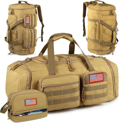 Tactical Gym Bag for Men with Toiletry Bag，50L Large 3 in 1 Sports Duffle Bag with Shoes Compartment for Travel,Water Resistant Travel Backpack Weekender Overnight Bag with Wet Pocket for Women