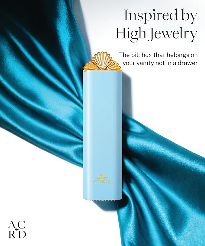 Premium Weekly Pill Organizer, 7-Day Compact Pill Case for Purse, Lightweight Gold Aluminum Pill Box for Vitamins, Medicine, Supplements, Luxury Wellness Gift