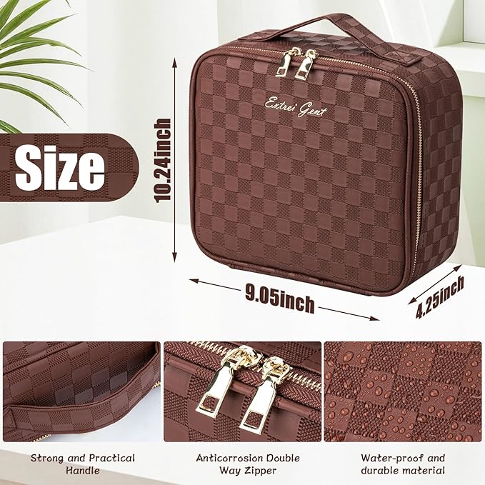 Makeup Travel Train Case with Mirror LED Light 3 Adjustable Brightness Large Cosmetic Bag Portable Storage Adjustable Partition Waterproof Makeup Brushes Make up Jewelry Gift for Women