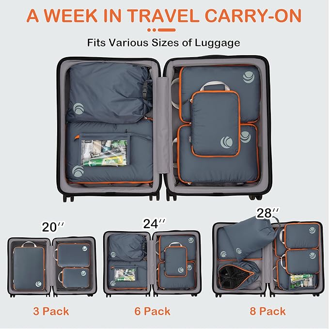 Cipway Compression Packing Cubes, Ultralight Luggage Organizer Bags with Laundry Bags and Clear Toiletries Bag, Travel Essentials for Carry on Suitcase (6 Piece,Gray)