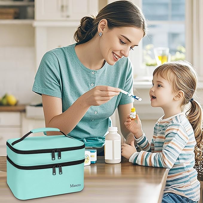 Mancro Dual Layers Medicine Organizer Bag, Pill Bottle Organizer Storage with Lockable Zipper, Medication Travel Bag for Pills, Vitamins, Medical Supplies for Home Storage, Travel, Green