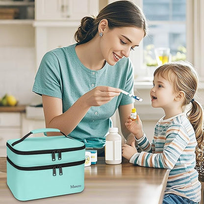 Mancro Dual Layers Medicine Organizer Bag, Pill Bottle Organizer Storage with Lockable Zipper, Medication Travel Bag for Pills, Vitamins, Medical Supplies for Home Storage, Travel, Green