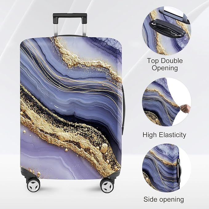FOREVER QUEEN Luxury Golden Purple Marble Luggage Cover Suitcase Protector Suitcase Cover Anti-Scratch,Stretchable Bag Cover Washable Durable Polyester