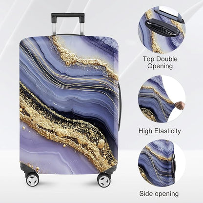 FOREVER QUEEN Luxury Golden Purple Marble Luggage Cover Suitcase Protector Suitcase Cover Anti-Scratch,Stretchable Bag Cover Washable Durable Polyester
