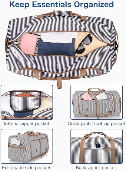 100L Travel Duffle Bag for Men, Urtala 32” Large Duffle Bag for Traveling with Shoe Compartment, Foldable Travel Duffel Bag Weekender Bag Gym Bag for Men Women Water & Tear Resistant (Stripe, 100L)