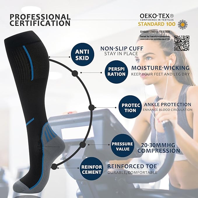 fenglaoda Compression Socks Women Men 6 Pairs, Knee High Best Support Circulation Socks for Running, Travel, Flight, Nurse