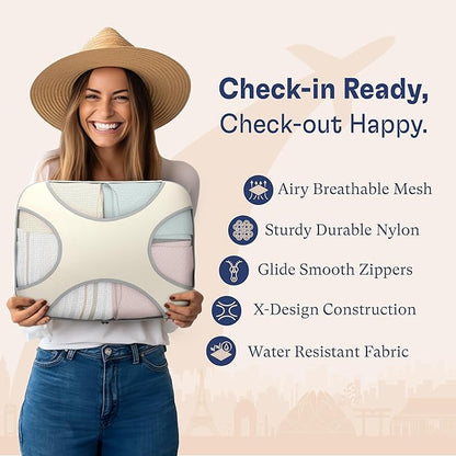 Shacke Premium 8 Packing Cubes Set - Lightweight Mesh Travel Luggage Organizers with Laundry Bag, 8-Piece Suitcase Storage System (Sand)