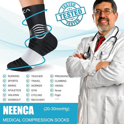 NEENCA Medical Compression Socks—2 Pairs, Ankle Socks for Injury Recovery, Pain Relief, Swelling, Sport Protection 20-30 mmHg