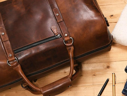 Leather Duffel Bag for Men & Women Travel, Weekend, Overnight, Gym Bag