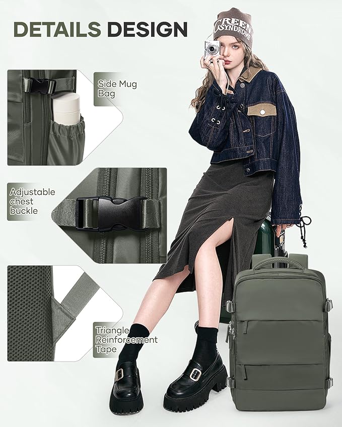 Vacuum Backpack Travel with Pump,Vacuum Seal Bags for Clothing, Shoe Compartment,United Airlines Personal Item Bag 17x10x9,Mochila compresion al vacio,Brown Green