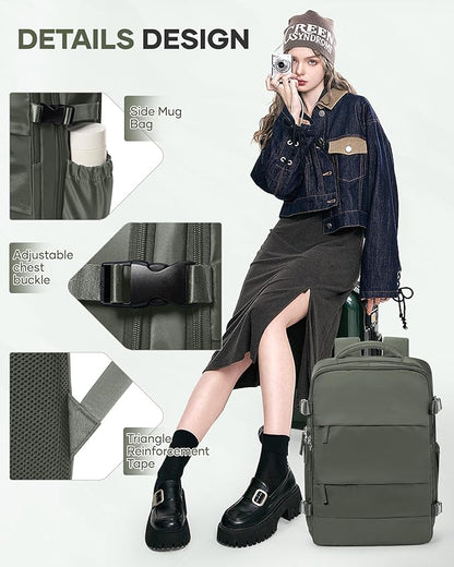 Vacuum Backpack Travel with Pump,Vacuum Seal Bags for Clothing, Shoe Compartment,United Airlines Personal Item Bag 17x10x9,Mochila compresion al vacio,Brown Green