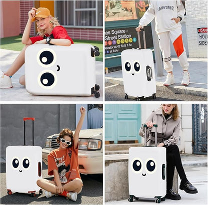 ANNA QUEEN Cute Smiley Face Luggage Cover, White Cartoon Suitcase Protector with Big Eyes Design, Stretchable, Washable Travel Cover for 28-30 Inch Luggage
