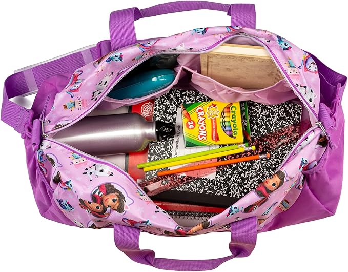 Gabby's Dollhouse Duffle Bag, 16 inch Travel Sleepover Weekender Bag for Girls, Purple Dance Bag