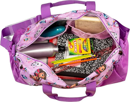 Gabby's Dollhouse Duffle Bag, 16 inch Travel Sleepover Weekender Bag for Girls, Purple Dance Bag