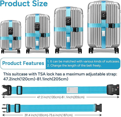 Travel Inspira Luggage Straps TSA Approved with TSA Lock Adjustable Luggage Straps Combination Lock for Suitcase Nylon Suitcase Travel Belt‎ TSA Approved Buckle Included Tags identifiers (Blue)