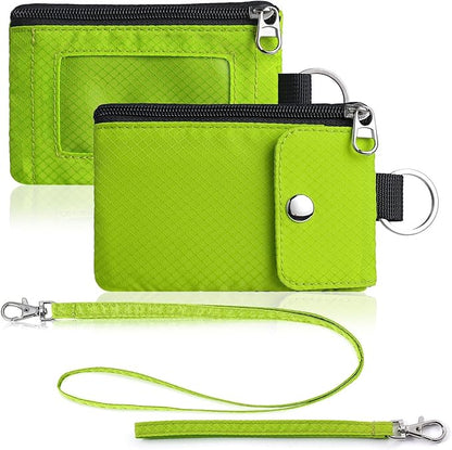 Minimalist Wallet For Mens Womens, Keychain RFID Blocking Zipper Small Wallet with ID Window 2 Lanyards,Water Resistant Travel Cash Card Coin Case Boys Girls