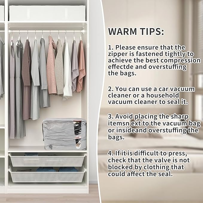 ONTYZZ Home Vacuum Bags Space Saver Compression Domestic Vacuum Sealer Bags for Clothes, Comforters, Blankets, Bedding