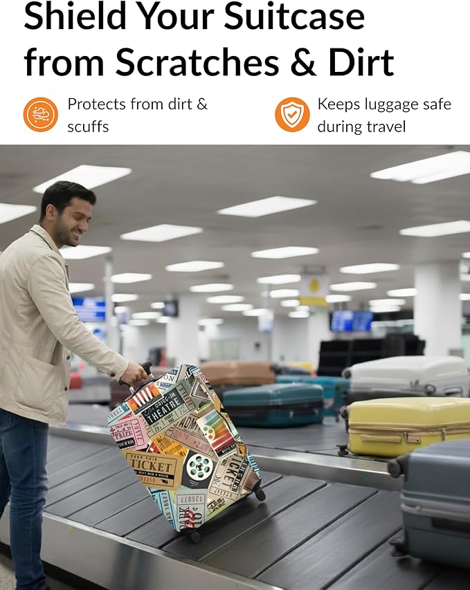 Travel Luggage Cover – Multicolor Vintage Design Suitcase Protector – Stretchable, Dustproof & Washable Elastic Cover for Large Suitcases