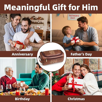 Personalized Toiletry Bag for Men, Custom Leather Shaving Dopp Kit for Him, Engraved Name Initials Travel Bag for Husband, Personalized Christmas Birthday Gifts for Men Dad Groomsmen-Camel