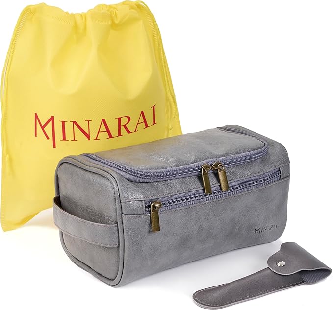 MINARAI Mens Toiletry Bag with Razor Case Included – Reinforced Stitching, Padded Panels, Holds Shape Trip After Trip, Ideal for Tight Hotel Sinks with Hook, Built for Men Who Travel Hard – GREY