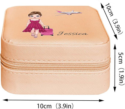 Personalized Portable Jewelry Box, Travel Essentials for Women, Mini Organizer, Customized Small Case With Initials, Gift for Girls, Teen, Woman (Travelling Lover)