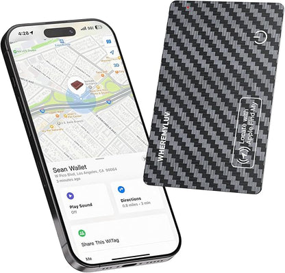 WHEREMYLUV-Item-Finder-for-Wallet, Ultra Thin Bluetooth Tracker Card Compatible with Apple Find My, Rechargeable GPS Locator, IPX8 Waterproof, Slim Smart Card for Men & Women (Black)