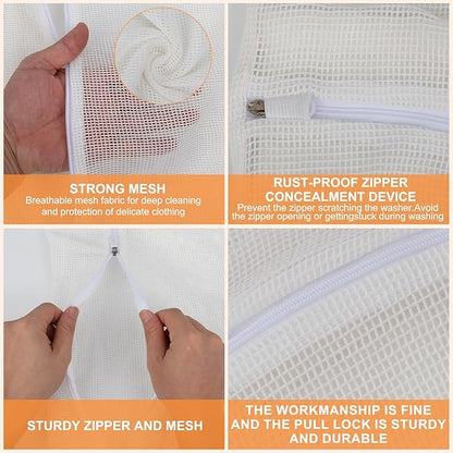 4 Piece White Small, Durable Organic Cotton Mesh Laundry Bag with Strong Zipper and Breathable Mesh, Delicate Laundry Bag for Underwear, Clothes, Pants and Socks